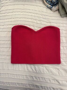 Strapless Ribbed Bandeau Top - Hot Pink